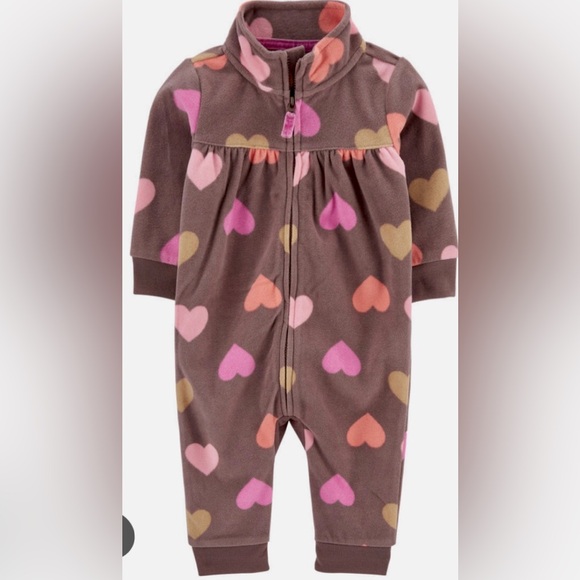 CARTERS baby heart fleece one-piece jumpsuit NEW with tags baby girl Sz 6 mth - Picture 1 of 11